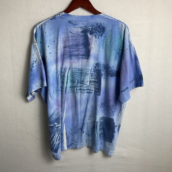 Vintage Single Stitch Ritz Pure Cotton Ice Tye Dye Tee Unisex XL Blue Thrashed - Picture 3 of 9